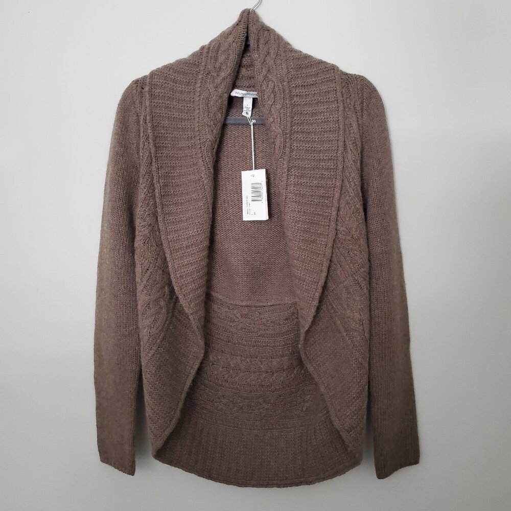 NEW Autumn Cashmere Draped Shawl Collar Open Front Cable Knit Cocoon Cardigan S
